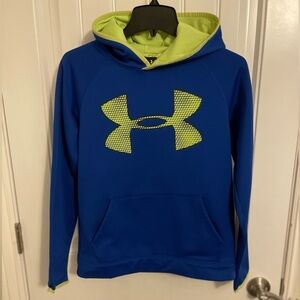 Under Armour hoodie‎ blue with green Youth LG UNDER ARMOR LOGO ON CHEST & HOOD